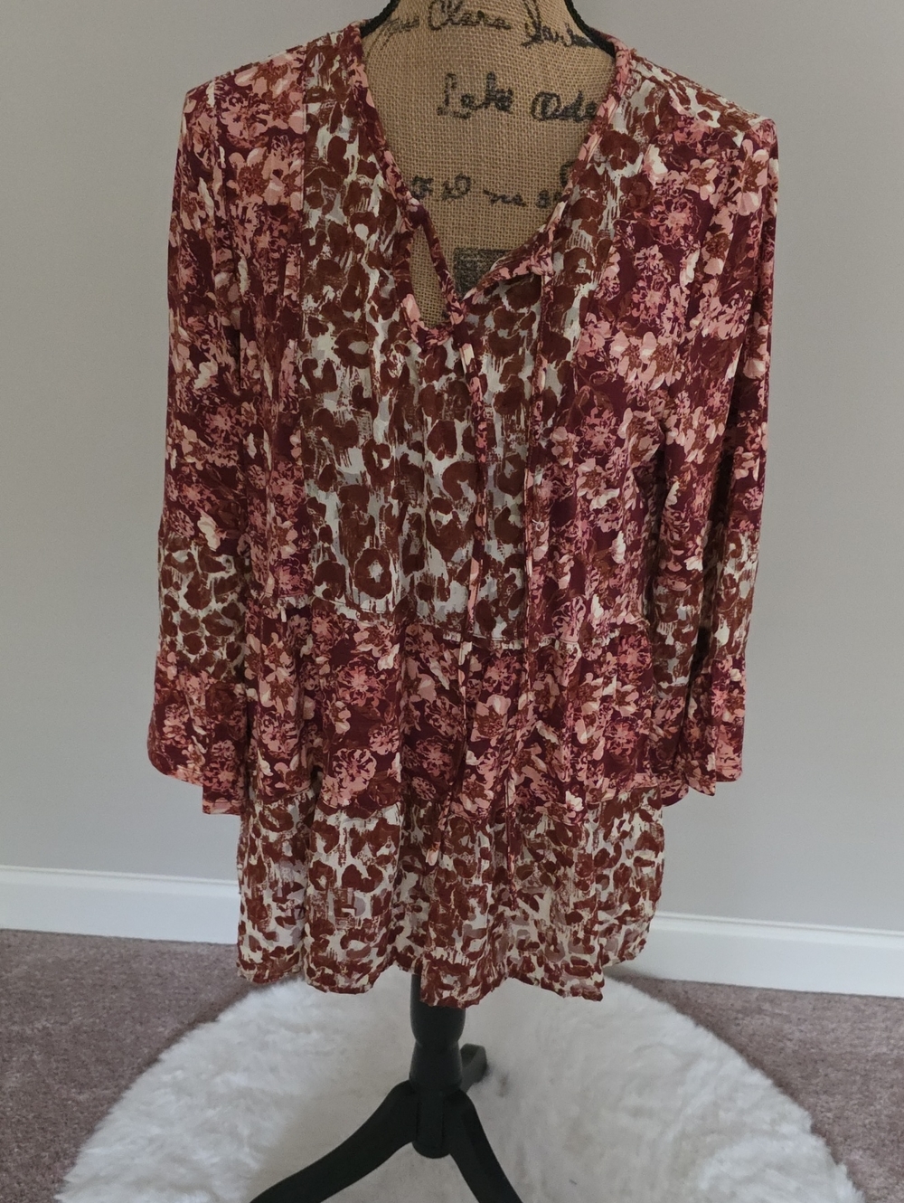 Cupio Rust and Cream Printed Tiered Dress